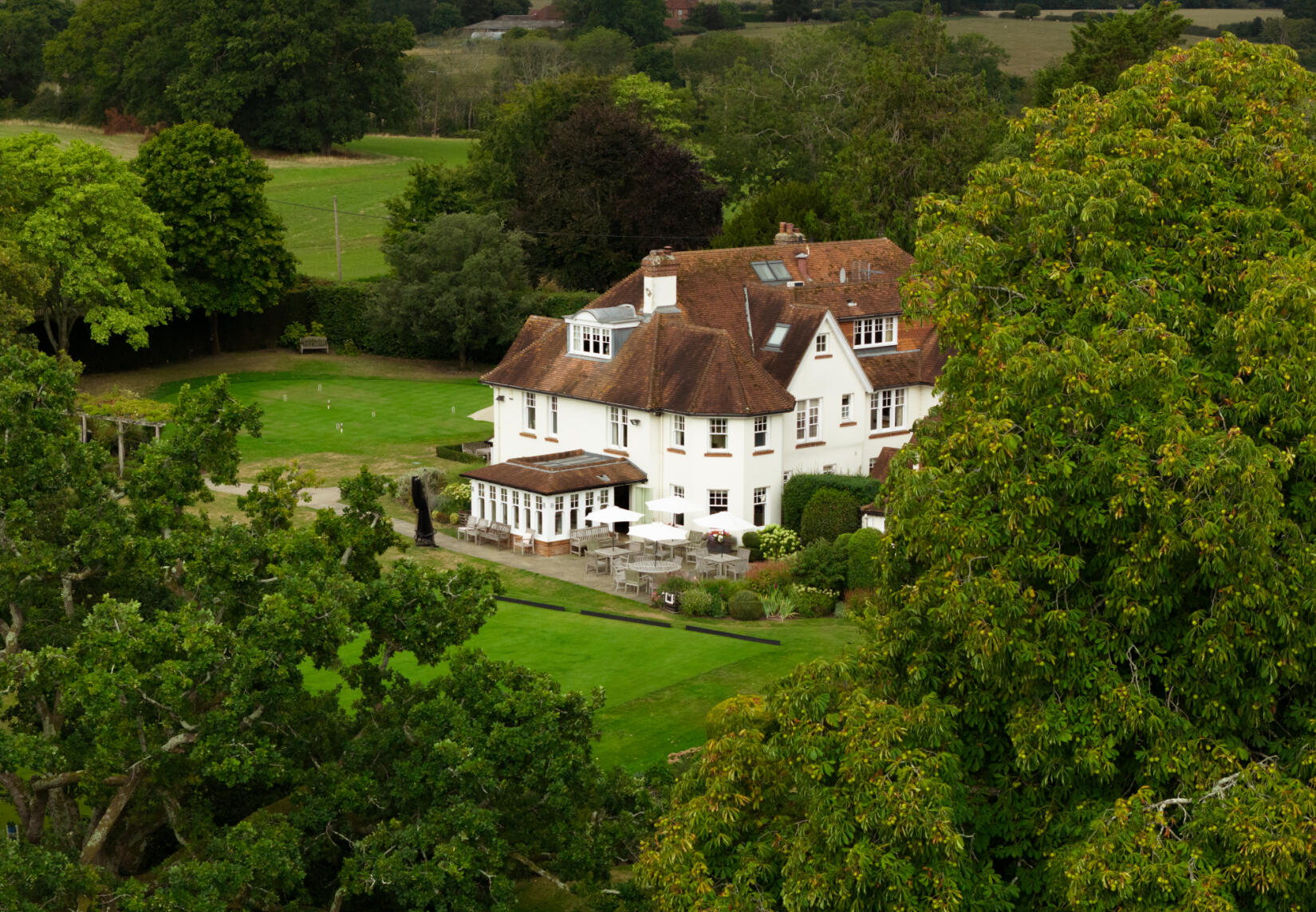 A image of the aerial view of the grounds and gardens